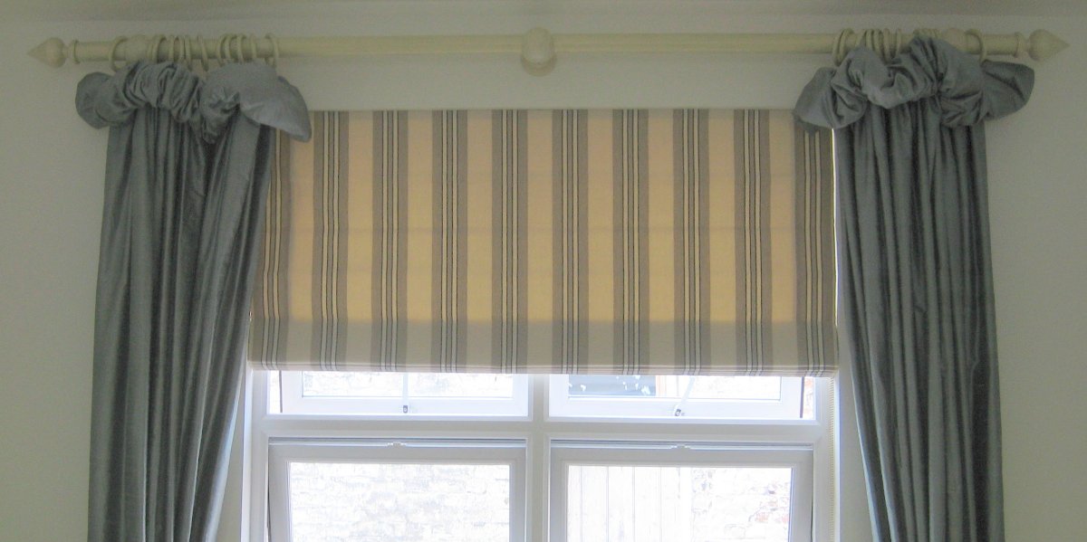 Roman blind using 'Biggie Best' fabric (sample available) teamed with James Hare silk curtains made by Marialina