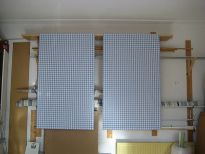 Finished blinds being tested in workshop 